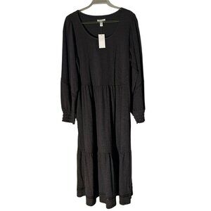 NWT Canyon Retreat Washed Black Long-Sleeve Tiered Midi Boot Dress Size L